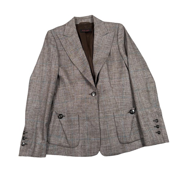 Escada Jackets & Blazers - Escada Blazer Jacket Womens 36 (34) Brown Glen Plaid Wool Blend One Button